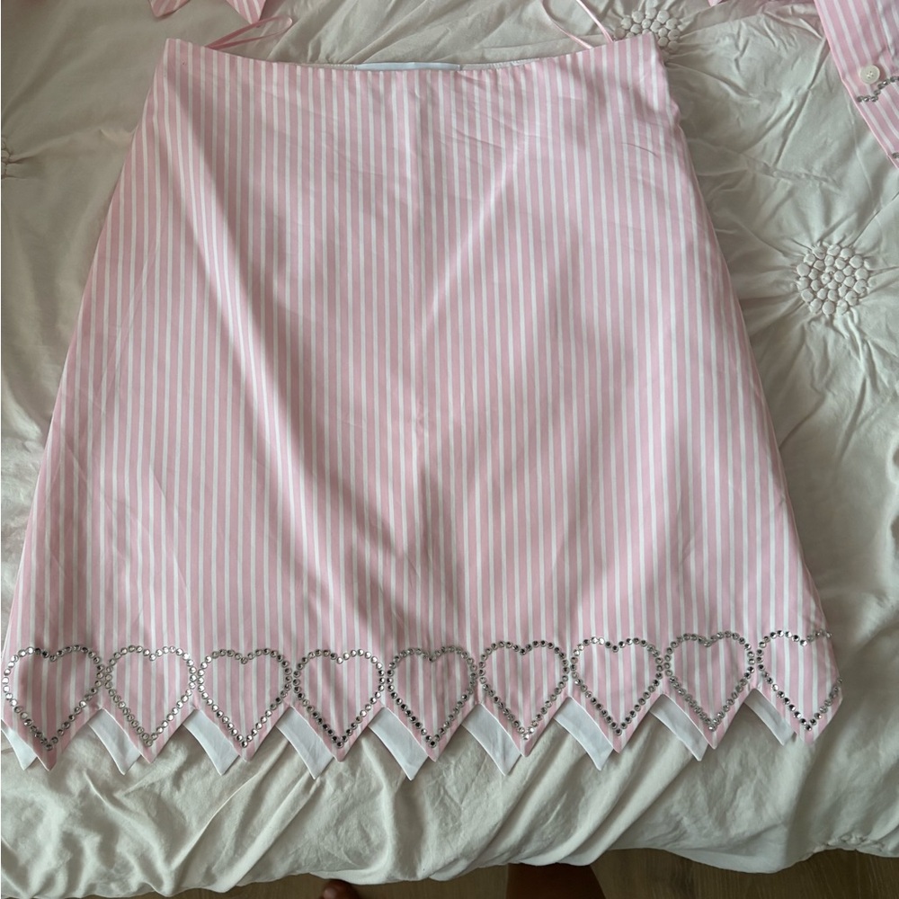 MACH & MACH Pink Striped mini skirt with Heart Accents